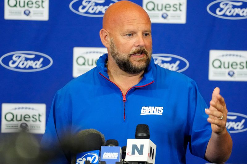 Giants Head Coach, Brian Daboll, speaks to the press from the Quest Diagnostics Training Center, Sunday, July 27, 2025, in East Rutherford.