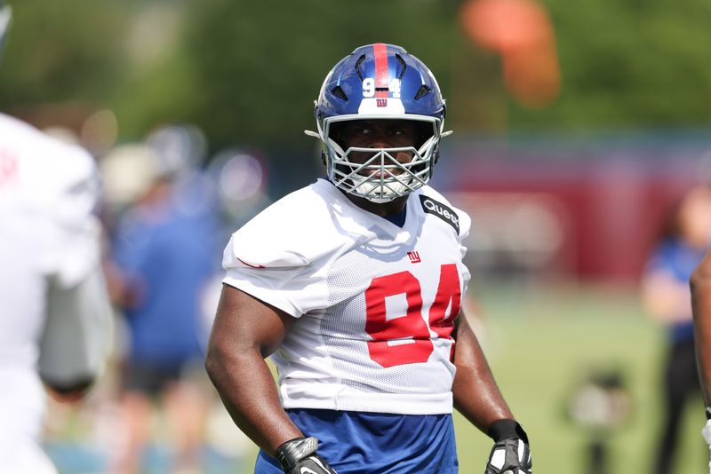 Jul 23, 2025; East Rutherford, NJ, USA; New York Giants defensive tackle Elijah Chatman (94) looks on during training camp at Quest Diagnostics Training Center. Mandatory Credit: Vincent Carchietta-Imagn Images