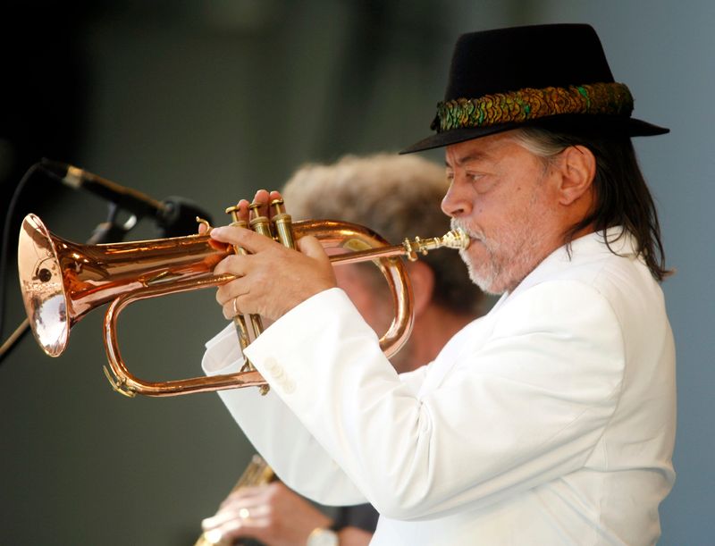 Jazz musician Chuck Mangione plays the flugelhorn at the 28th annual Playboy Jazz Festival at the Hollywood Bowl in Hollywood on June 18, 2006.