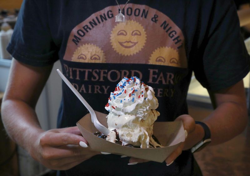 Meghan Corby holds a finished Tre’dae Sunday at Pittsford Farms Dairy Thursday, August 7, 2025 in Pittsford, NY. The ice cream treat, named for Buffalo Bills defensive back Tre’Davious White, has become the most popular order since it appeared on HBO’s Hard Knocks earlier this week.