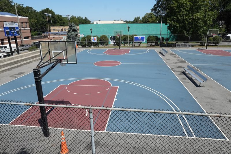 The basketball courts at Gardella Park in White Plains, where the Ferris World Ball tournament takes place, August 8, 2025. Three people were injured when a dispute broke out and shots were fired after the annual basketball tournament on Aug. 7, 2025.