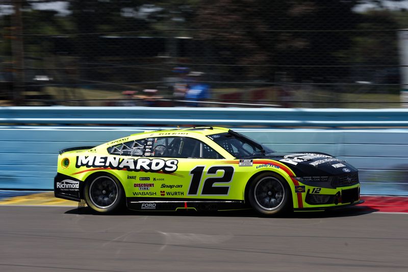 Aug 9, 2025; Watkins Glen, New York, USA; NASCAR Cup Series driver Ryan Blaney (12) during practice and qualifying for the Go Bowling at The Glen at Watkins Glen International.