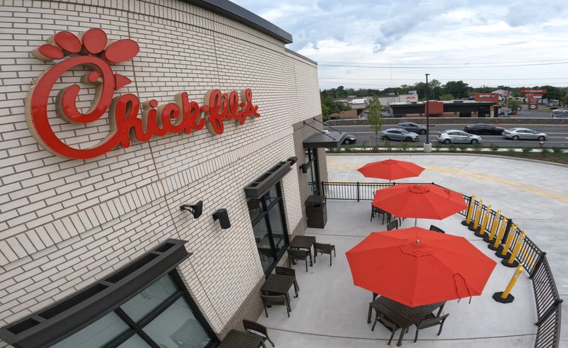 A view of the outdoor seating available at a new Chick-fil-A location in Nanuet, New York. A Chick-fil-A restaurant in Ohio is banning minors from entering without a chaperone