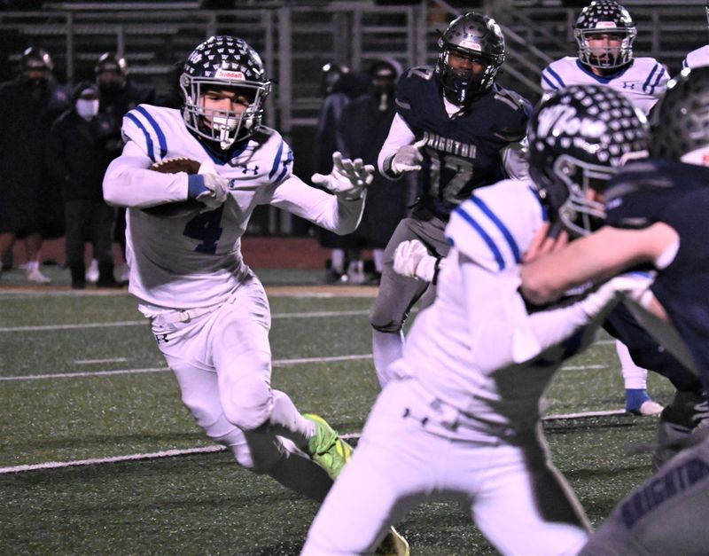 Whitesboro's Connor McDonald (4) runs with the ball during a 2024 state Class A semifinal victory over Brighton at Vestal's Dick Hoover Stadium. Whitesboro starts its new season at home Sept. 5 with a game against Class AA champion Christian Brothers Academy of Syracuse.