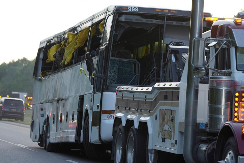 Five people were killed and 48 passengers and the driver were injured after a tour bus rolled over while heading east on the New York Thruway in Pembroke, Genesee County, on Aug. 22, 2025. According to Maj, Andre Ray, with the New York State Police Troop T, on preliminary investigation, it appeared the driver became distracted, lost control and over corrected which caused the crash. No other vehicle was involved in the crash. The bus was towed to the NYSP barracks for further investigation.