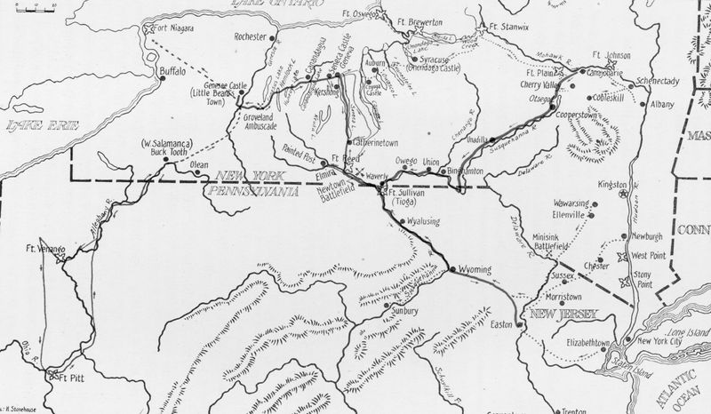 Map of the routes of the Sullivan-Clinton Campaign in 1779.