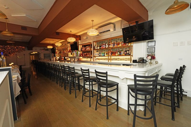 The 25-seat bar at Kyria, a new Greek restaurant in Harrison, Aug. 27, 2025.