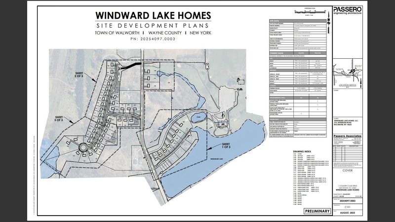 The site plan for the Windward Lake Homes project at the Blue Heron Golf Club in Walworth.