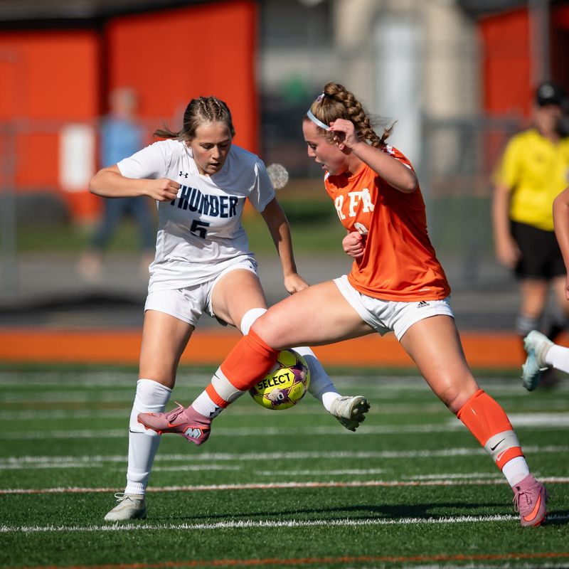 Central Valley Academy’s Brynlee Metott and Rome Free Academy’s Carly Wutsch (from left) battle for possession of the ball Tuesday at RFA Stadium in Rome.