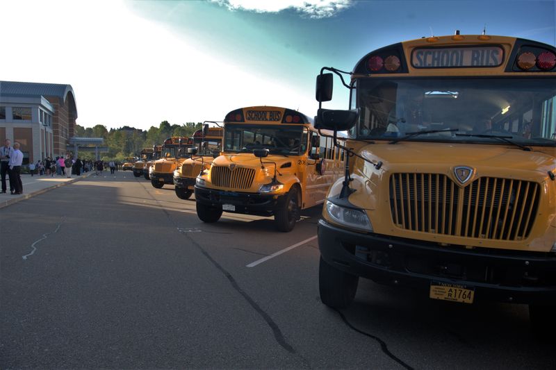 Johnson City Elementary had rows of buses waiting to drop off students for the first day of school and parents saying goodbyes to their little ones on Sept. 4, 2025.