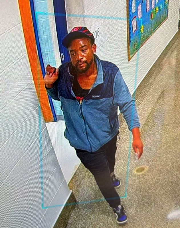Surveillance footage of man suspected of stealing laptops and other electronics during a Sept. 8, 2025, burglary at Blind Brook's Bruno M. Ponterio Ridge Street School. Jarrezz Edwards of Manchester, Conn. is facing burglary and grand larceny charges in the case.