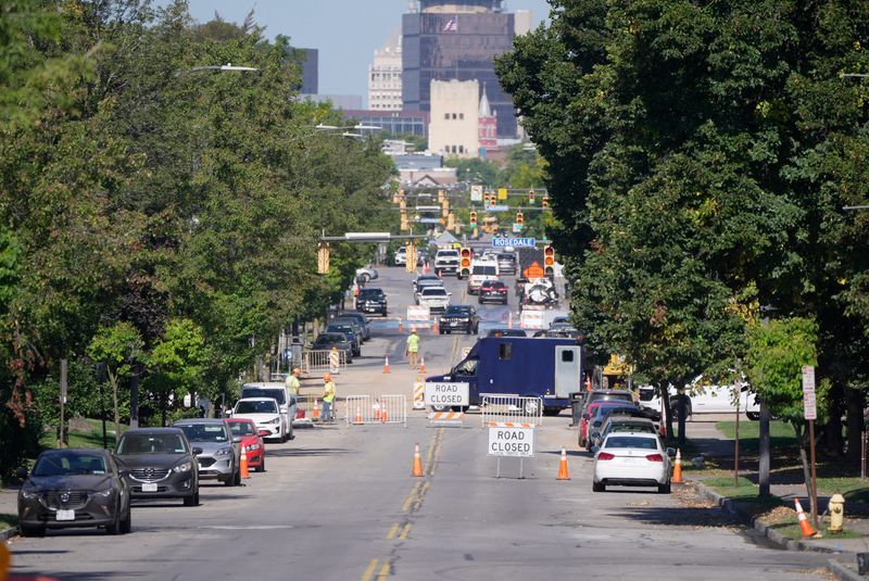 Sections of Monroe Avenue are closed Sept. 16, 2025, while crews repair the broken water main at Rosedale Street.