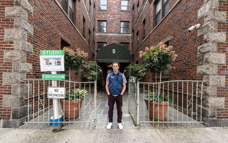 Howie Ravikoff of Ravikoff Property Management stands outside the building his company owns at 5 Grove St. in Port Chester Sept. 17, 2025. Ravikoff says that the present rent control rates makes it impossible for him do necessary repairs and keep the building in optimum shape. The building has 29 apartments, all of which are subject to rent control.