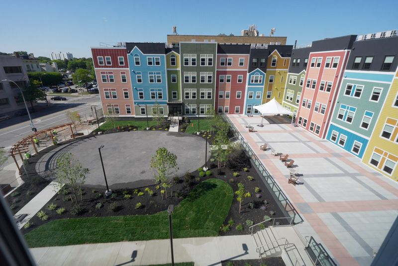 Center City Courtyard is affordable housing with 164 apartments with 95 supportive housing units reserved for households experiencing homelessness or at-risk of it including veterans, people reentering the community after incarceration, people dealing with substance abuse and mental health challenges.