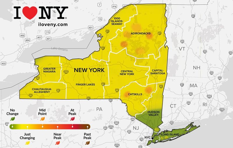 Autumnal hues are emerging across New York State in 2025's second fall foliage report, which runs from Sept. 17 to 23, 2025.