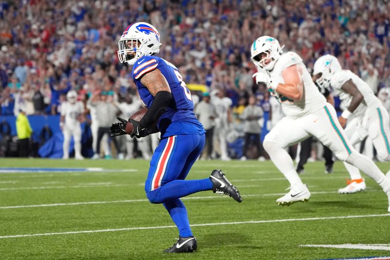Buffalo Bills linebacker Terrel Bernard (8) runs against the Miami Dolphins in the fourth quarter at Highmark Stadium.