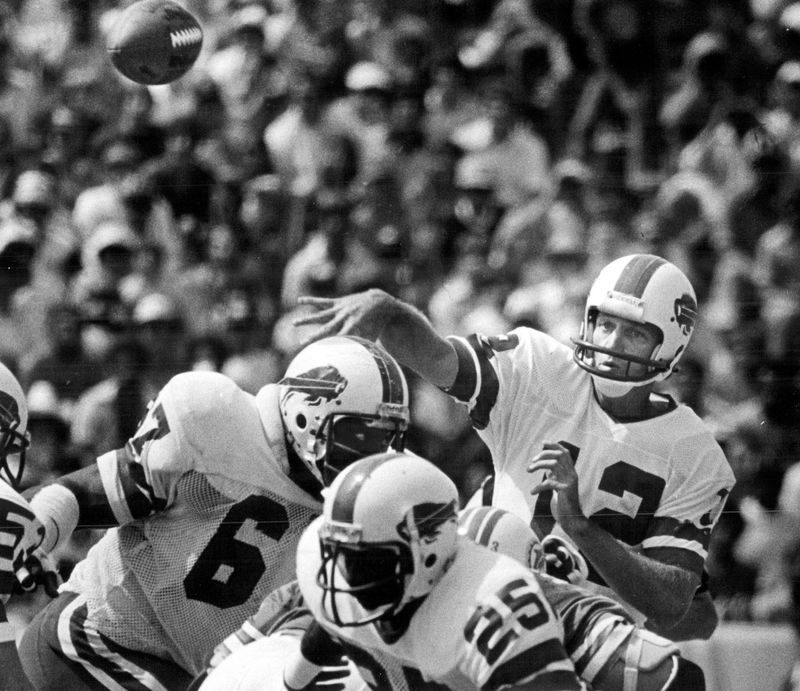 Roland Hooks' (25) greatest moment came when he caught a 36-yard Hail Mary touchdown from Buffalo Bills quarterback Joe Ferguson with five seconds left to stun the New England Patriots, 20-17, on Nov. 22, 1981.