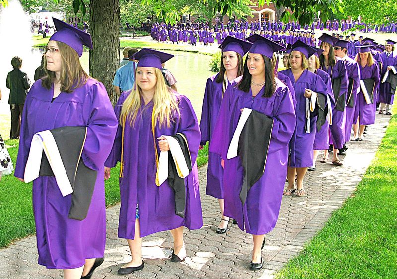 Graduating Elmira College seniors take part in the opening procession during the college's annual commencement ceremony.