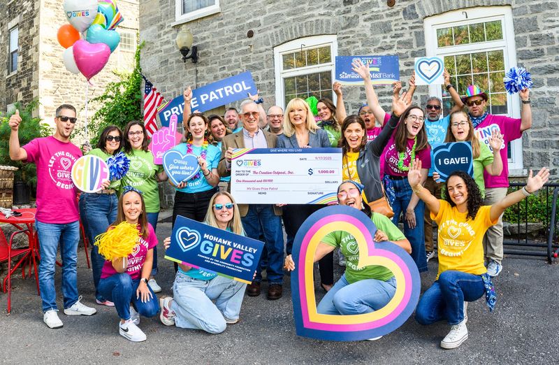 Mohawk Valley Gives Prize Patrol present a check to Creative Outpost on Wednesday, September 17, 2025 in Little Falls, NY.