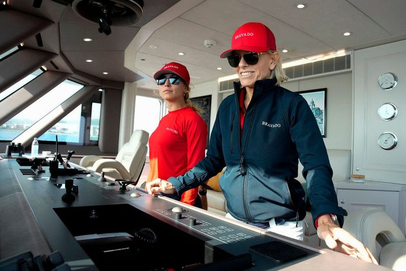 (L-R) Victoria "V" San Juan and Captain Sandy Yawn are featured on "Below Deck Mediterranean" Season 10.