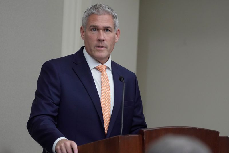 Monroe County Executive Adam Bello, talks about the person Brian Green is before Green, was sworn in at the Watts Conference Center, as Monroe county district attorney on Sept. 30, 2025.