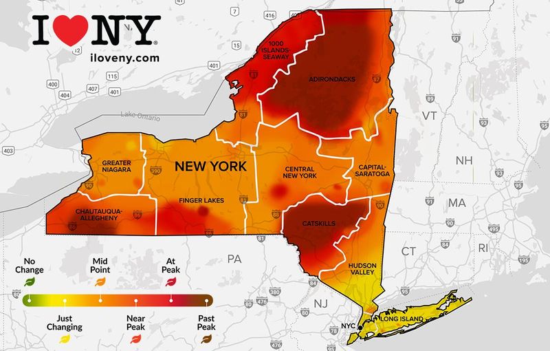 Fall colors are at or approaching peak in most parts of upstate New York in the state's fifth weekly foliage report for the season. This is for the week of Oct. 8 to 14, 2025.