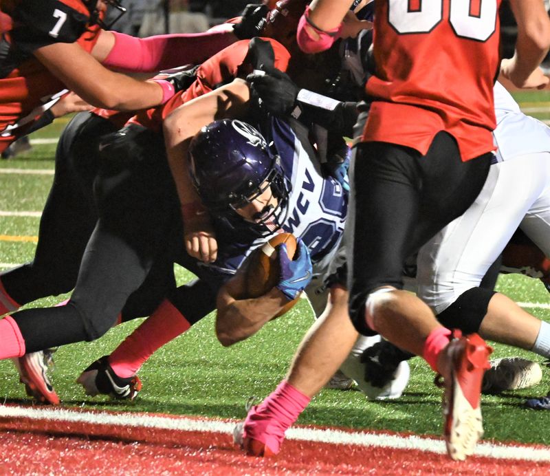 West Canada Valley Nighthawk Tyler Dibble gets stopped just short of the goal line during the fourth quarter of Friday's game at Sauquoit Valley.
