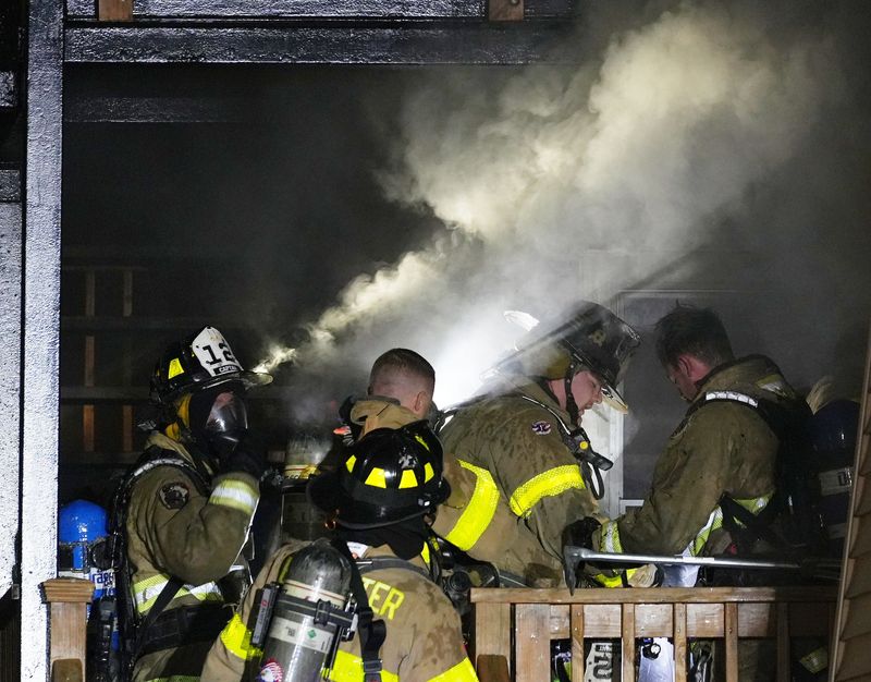 Patterson firefighters with help from Putnam Lake, Carmel, Lake Carmel and Brewster battle a fire at the Fox Run Condominiums in Patterson Oct. 16, 2025.