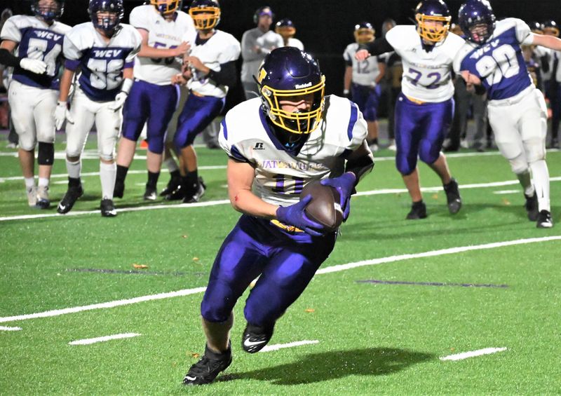Waterville Eagle Brycen Kilts runs with the ball against the West Canada Valley Nighthawks Friday.