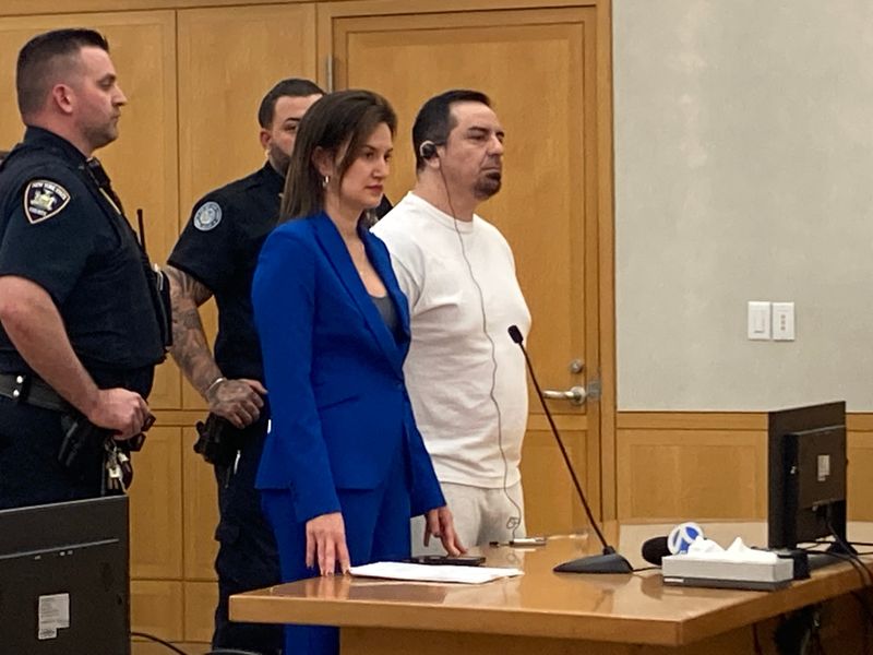 Fernando Jimenez Meza in Westchester County Court Thursday, Oct. 23, 2025, as he pleads guilty to murder, attempted murder and other charges in the Oct. 28, 2024, shooting of his girlfriend Christina Raimondi and her two sons, Michael and Matthew. Michael Raimondi, 15, died and Matthew and Christina were seriously injured.