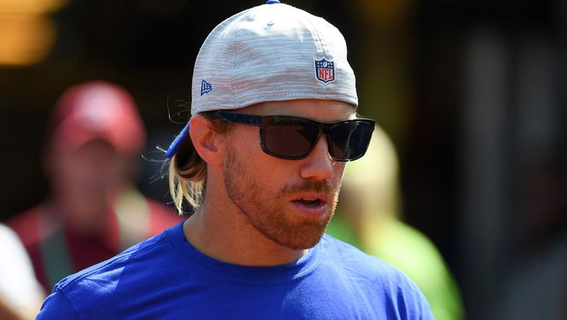 Aug 28, 2021; Orchard Park, New York, USA; Buffalo Bills wide receivers coach Chad Hall walks to the field prior to the game against the Green Bay Packers at Highmark Stadium. Mandatory Credit: Rich Barnes-USA TODAY Sports