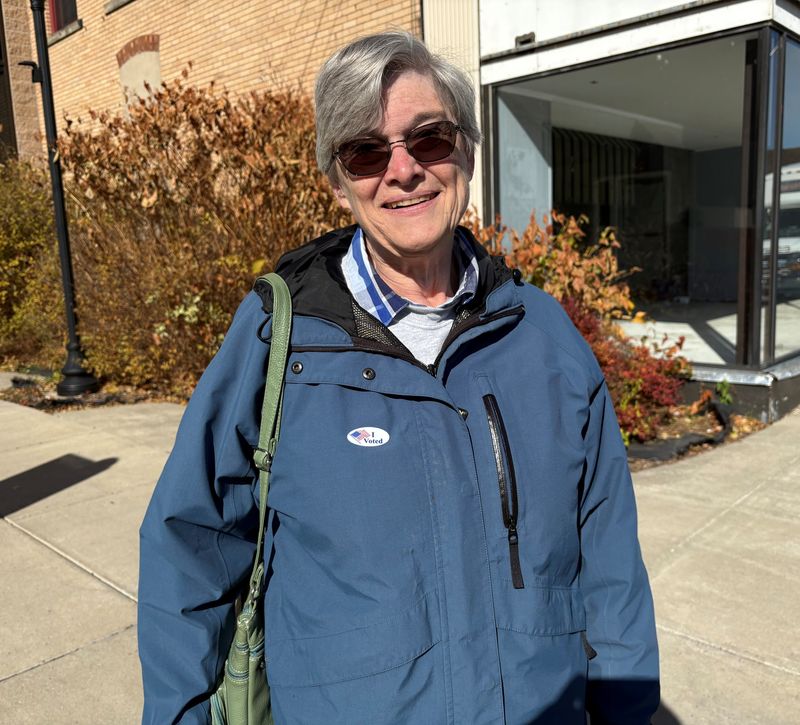 A Hornell Election Day voter is all smiles after casting her ballot at the Community Arts Center on Nov. 4, 2025. New York state polls are open until 9 p.m.