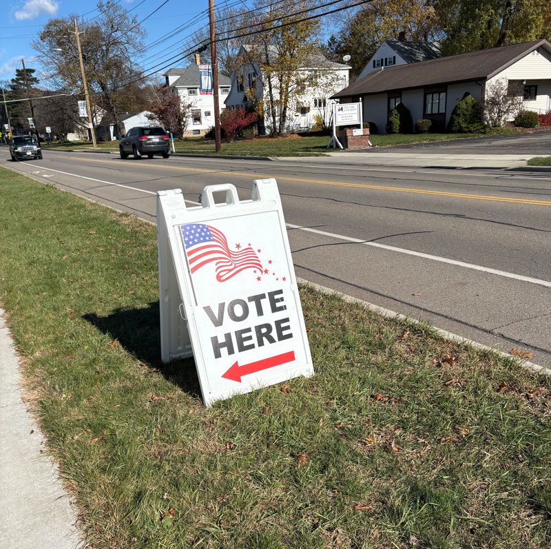 A sign directs North Hornell voters to the polling site at the Station Church on Election Day, Nov. 4, 2025.