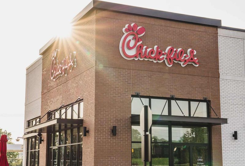 Chick-fil-A signature logotype brands the exterior of one of over 3000 U.S. based restaurant franchises as of Nov. 2025