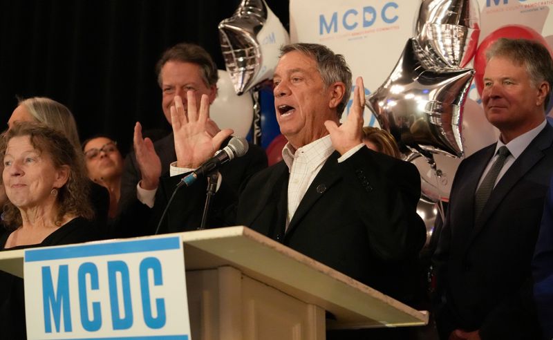 New Town of Irondequoit Supervisor John Perticone celebrates his election victory during the Election Night Monroe County Democratic Party watch party at the Hyatt in downtown Rochester Tuesday, Nov. 4, 2025.