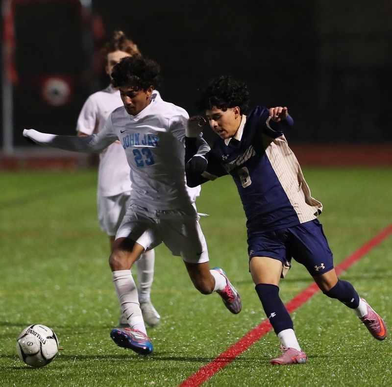 Action from the New York State AAA Boys Soccer Regional Semifinal between Newburgh Free Academy and John Jay East Fishkill on November 5, 2025.