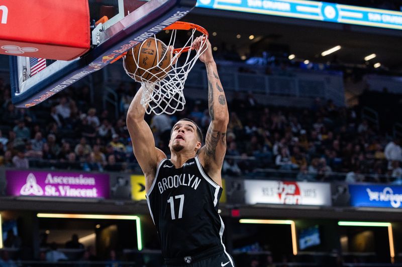 Nov 5, 2025; Indianapolis, Indiana, USA; Brooklyn Nets forward Michael Porter Jr. (17) shoots the ball in the second half against the Indiana Pacers at Gainbridge Fieldhouse. Mandatory Credit: Trevor Ruszkowski-Imagn Images
