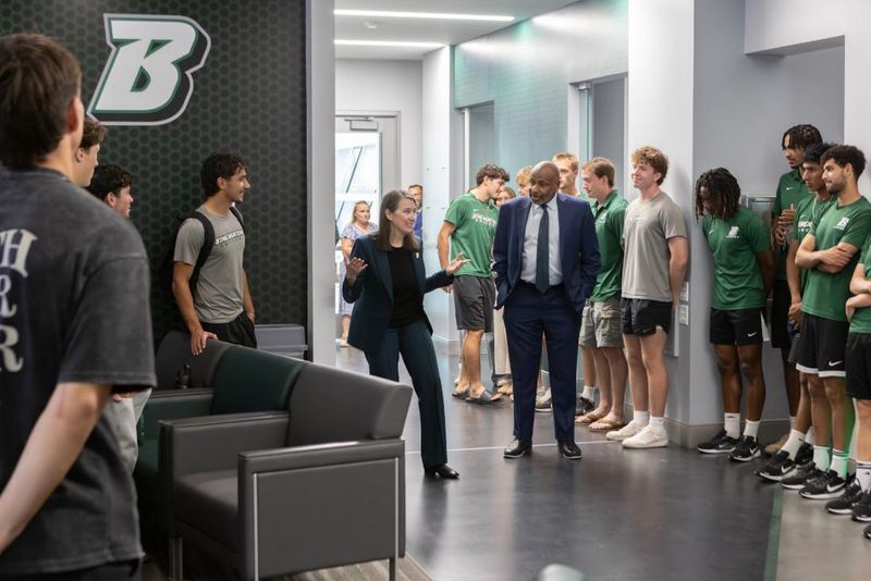 Binghamton University President Anne D'Alleva meets with students as part of her listening tour.