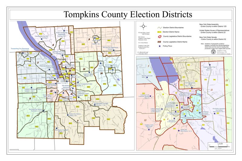 The Tompkins County Election District map used before 2026.