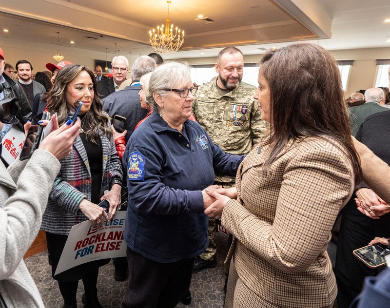Rep. Elise Stefanik greets supporters at the Pearl River Elks Lodge in Nanuet Nov. 24, 2025 after Rep Mike Lawler and other Rockland County Republican officials endorsed her candidacy for New York State Governor.
