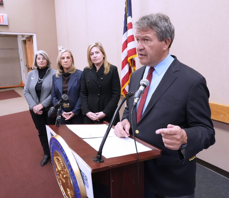 Congressman George Latimer introduces his task force members at the Westchester County Center in White Plains Dec. 1, 2025.
