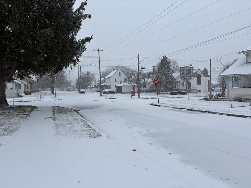 Snow-covered roads in Endicott on Dec. 2, 2025 after the area's first significant snowfall.