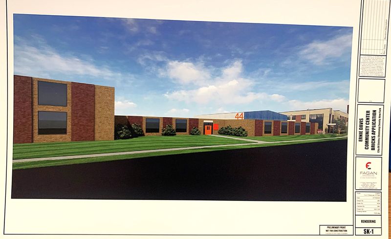 An artist rendition of what the Ernie Davis Community Center in Elmira will look like after a new renovation and expansion paid for in part with a $7.5 million New York state grant.