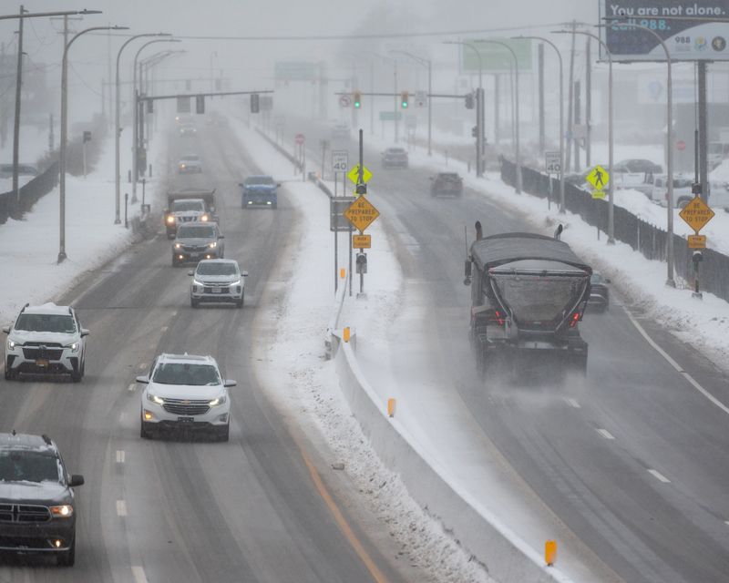 Utica and its suburbs fare well compared to other cities in the state when it comes to the condition of its roads and bridges despite the havoc wrought by winter conditions such as the snowstorm seen in this O-D file photo of the North South Arterial in 2025, according to a recent report from the nonprofit TRIP. The report looked at pavement and bridge conditions, congestion and safety on roads across the state.