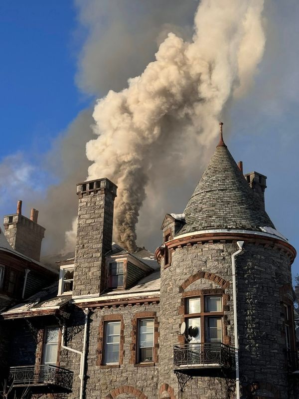 Firefighters battled a blaze at the historic Crumwold Hall in the Town of Hyde Park on Jan. 1, 2025.