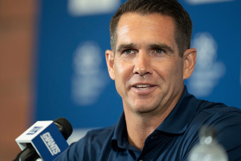 New York Giants General Manager Joe Schoen speaks at a press conference during day one of the New York Giants training camp at Quest Diagnostics Giants Training Center in East Rutherford on Wednesday, July 23, 2025.