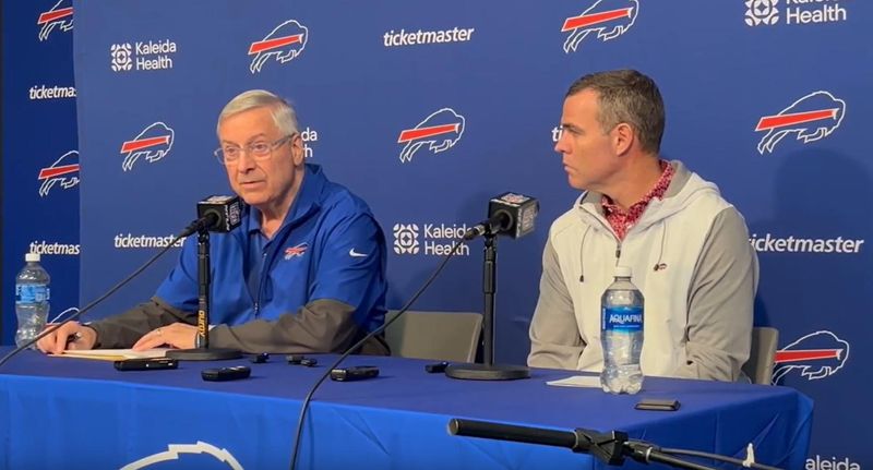 Terry Pegula and Buffalo Bills general manager Brandon Beane met with the media for the first time after the firing of head coach Sean McDermott.