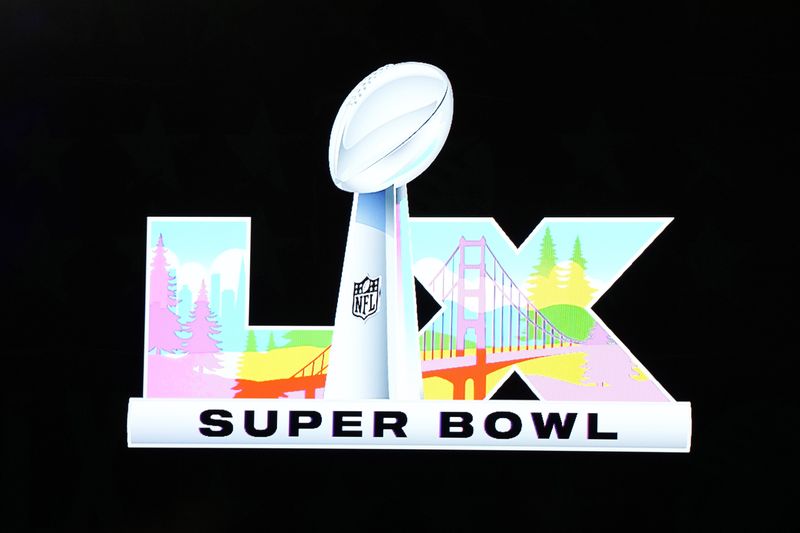 Feb 10, 2025; New Orleans, LA, USA; The Super Bowl LX (60) logo is unveiled at the Super Bowl LIX host committee handoff press conference. Mandatory Credit: Kirby Lee-Imagn Images