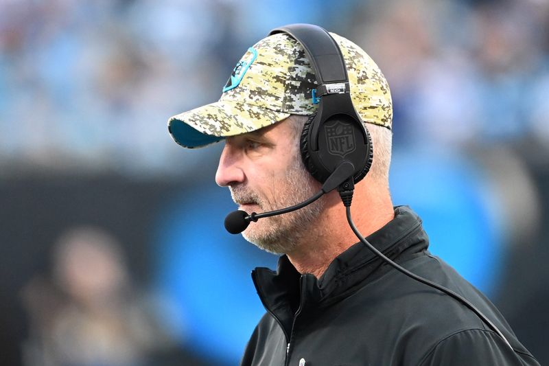 Nov 5, 2023; Charlotte, North Carolina, USA; Carolina Panthers head coach Frank Reich in the first quarter at Bank of America Stadium. Mandatory Credit: Bob Donnan-USA TODAY Sports