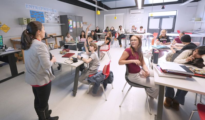 Lindsay Richmond teaches the Finance and Careers class at South Orangetown Middle School in Blauvelt Dec. 11, 2025.